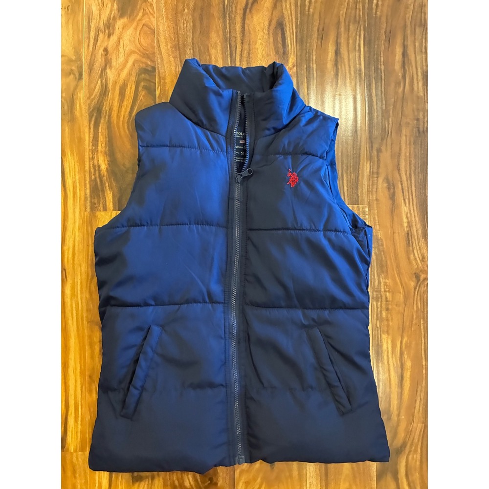 US Polo Assn Mens Puffer Vest Navy Blue Full Zip Quilted Sleeveless Jacket Small